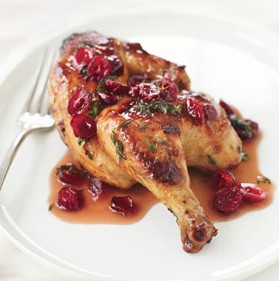 Game hen with double cranberry sauce